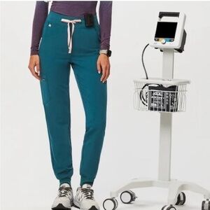 Figs Caribbean Blue Zamora Pants with Pink Drawstring